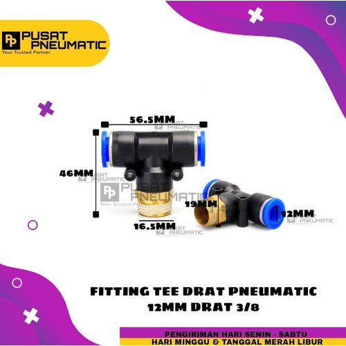 [EZM.9503302] FITTING TEE(EPB) KIRI KANAN TUBE 12 MM Drat 3/8"(16mm)