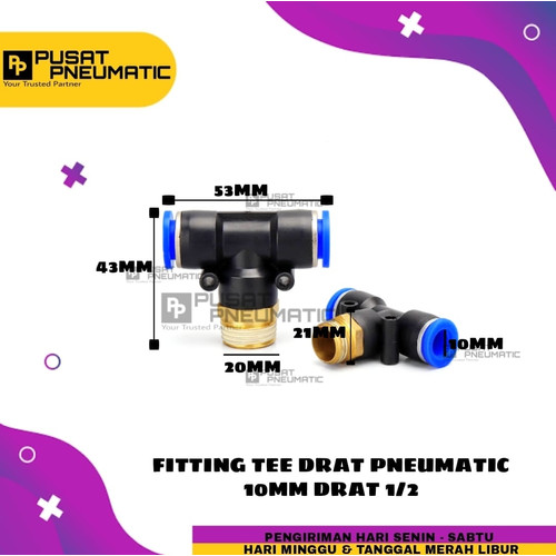 [EZM.9503305] FITTING TEE(EPB) KIRI KANAN TUBE 10 MM Drat 1/2"(20mm)