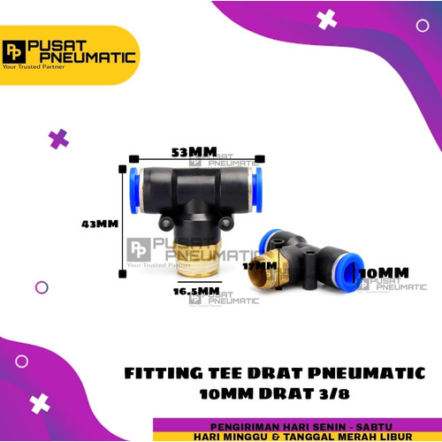 [EZM.9503306] FITTING TEE(EPB) KIRI KANAN TUBE 10 MM Drat 3/8"(16mm)