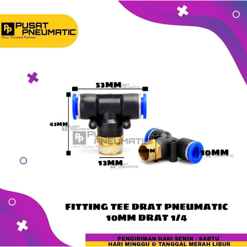 [EZM.9503307] FITTING TEE(EPB) KIRI KANAN TUBE 10 MM Drat 1/4"(12mm)