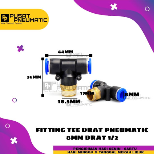 [EZM.9503309] FITTING TEE(EPB) KIRI KANAN TUBE 8 MM Drat 1/2"(20mm)