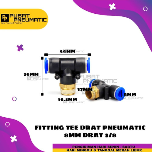 [EZM.9503310] FITTING TEE(EPB) KIRI KANAN TUBE 8 MM Drat 3/8"(16mm)