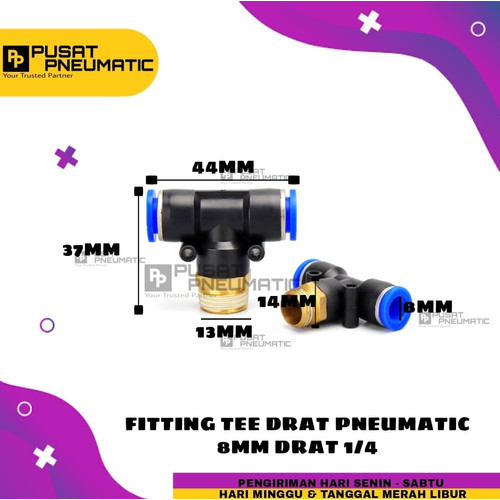 [EZM.9503311] FITTING TEE(EPB) KIRI KANAN TUBE 8 MM Drat 1/4"(12mm)