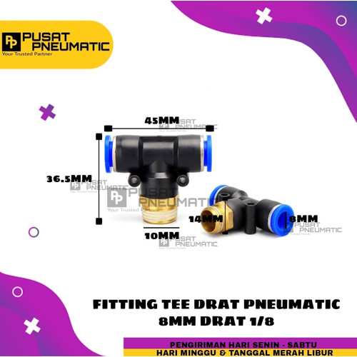 [EZM.9503312] FITTING TEE(EPB) KIRI KANAN TUBE 8 MM Drat 1/8"(10mm)