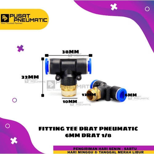 [EZM.9503316] FITTING TEE(EPB) KIRI KANAN TUBE 6 MM Drat 1/8"(10mm)
