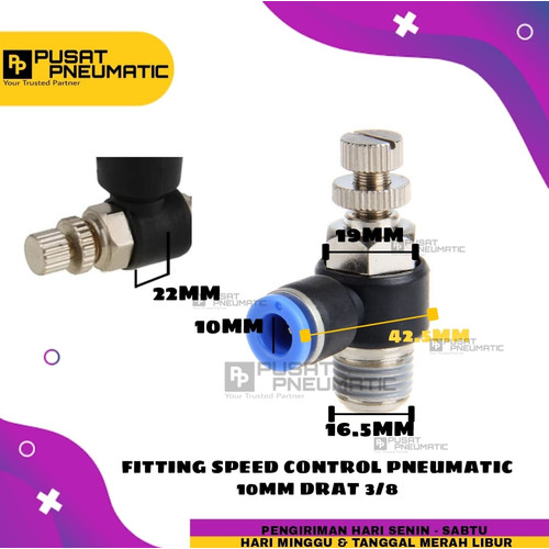 [EZM.9503326] FITTING SPEED CONTROL / FLOW CONTROL ELBOW SELANG 10 DRAT 3/8" / 16MM