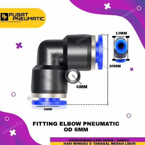 [EZM.9503327] PV 6 FITTING ELBOW PNEUMATIC SELANG 6 MM X 6 MM