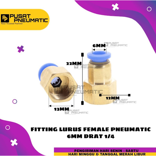 [EZM.9503329] FITTING LURUS FEMALE PNEUMATIC SELANG 6MM DRAT 1/4"