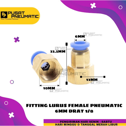 [EZM.9503330] FITTING LURUS FEMALE PNEUMATIC SELANG 6MM DRAT 1/8"