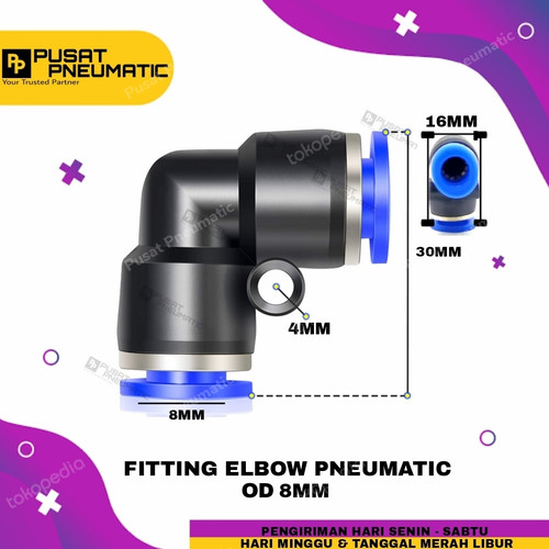 [EZM.9503332] PV 8 FITTING ELBOW PNEUMATIC SELANG 8 MM X 8 MM