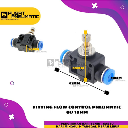 [EZM.9503333] speed control 10mm / pneumatic flow control selang 10 mm x 10 mm