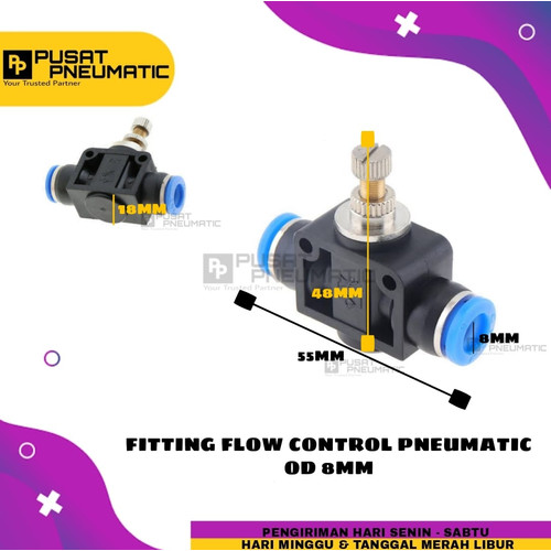 [EZM.9503334] speed control 8mm / pneumatic flow control selang 8 mm x 8 mm