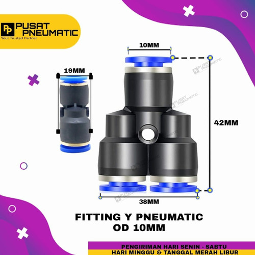 [EZM.9503344] Y 10MM FITTING Y PNEUMATIC UKURAN 10MM X 10MM X 10MM mpy 10