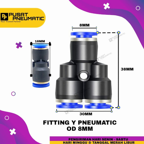 [EZM.9503345] Y 8MM FITTING Y PNEUMATIC UKURAN 8MM X 8MM X 8MM mpy 8