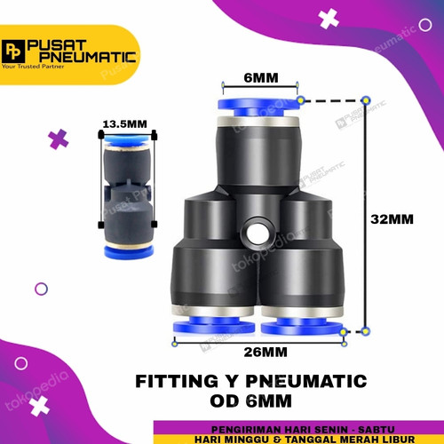 [EZM.9503346] Y 6MM FITTING Y PNEUMATIC UKURAN 6MM X 6MM X 6MM