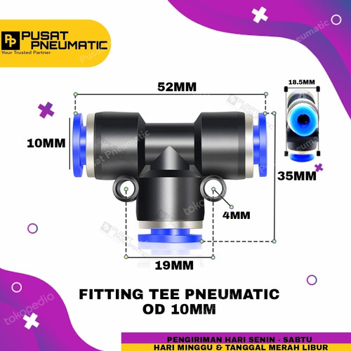 [EZM.9503347] TEE 10MM FITTING PNEUMATIC TEE selang 10mm x 10mm x 10mm