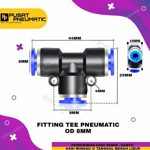 [EZM.9503348] TEE 8MM FITTING PNEUMATIC TEE selang 8mm x 8mm x 8mm