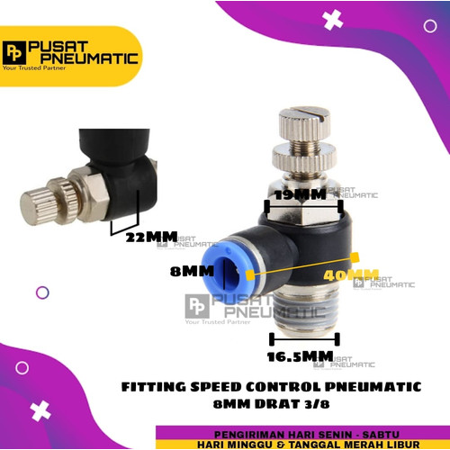 [EZM.9503354] FITTING SPEED CONTROL / FLOW CONTROL ELBOW SELANG 8 DRAT 3/8" / 16MM