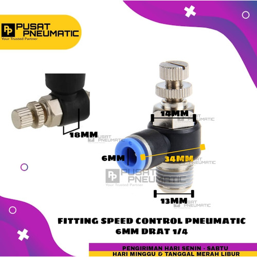 [EZM.9503367] FITTING SPEED CONTROL / FLOW CONTROL ELBOW SELANG 6 DRAT 1/4" / 12MM
