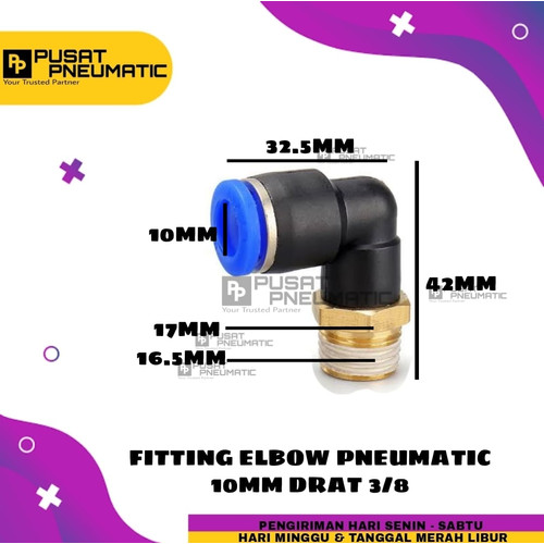 [EZM.9503374] FITTING ELBOW PNEUMATIC SELANG 10MM DRAT 3/8"