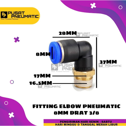 [EZM.9503378] FITTING ELBOW PNEUMATIC SELANG 8MM DRAT 3/8"