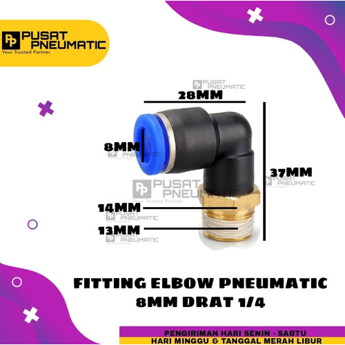 [EZM.9503379] FITTING ELBOW PNEUMATIC SELANG 8MM DRAT 1/4"