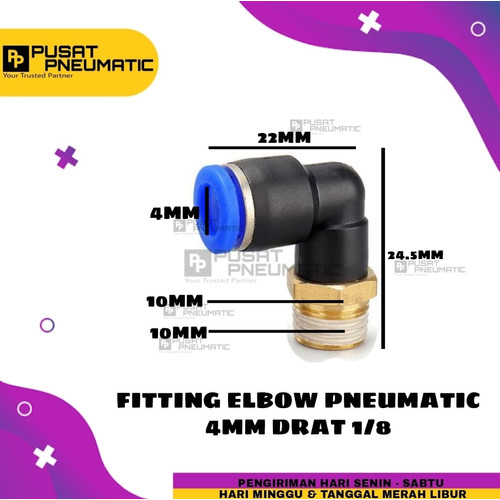 [EZM.9503386] FITTING ELBOW PNEUMATIC SELANG 4MM DRAT 1/8"