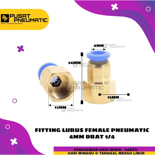 [EZM.9503387] FITTING LURUS FEMALE PNEUMATIC SELANG 4MM DRAT 1/4"