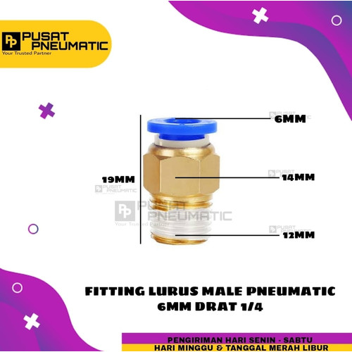 [EZM.9503403] FITTING LURUS MALE PNEUMATIC SELANG 6MM DRAT 1/4