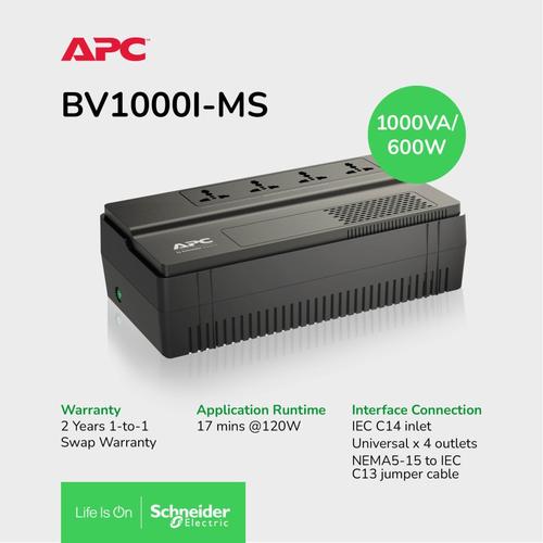 [EZM.4100370] UPS APC BV1000I-MS 600 Watts 1000VA, AVR, Universal Outlet