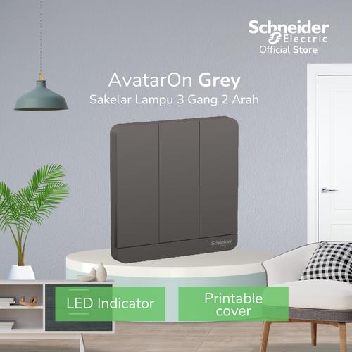 [EZM.4100091] Schneider Electric AvatarOn Saklar 3 Gang 2 Arah Grey-E8333L2LED_DG_G3