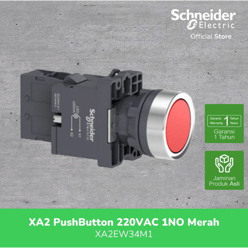 [EZM.4100100] Schneider Electric XA2 PushButton 220VAC 1NO Merah - XA2EW34M1