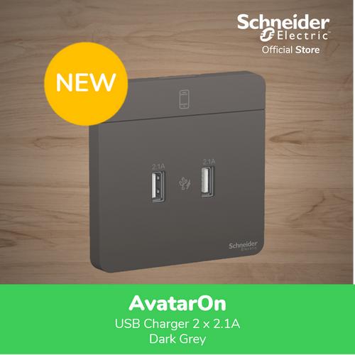 [EZM.4100403] Schneider Electric AvatarOn Dark Grey USB Charger 2.1A - 2 Gang