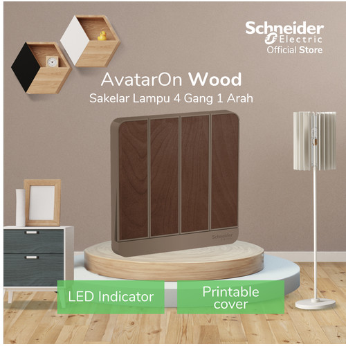 [EZM.4100223] Schneider Electric AvatarOn Saklar Lampu Wood - 4 Gang 1 Arah