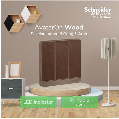 [EZM.4100224] Schneider Electric AvatarOn Saklar Lampu Wood - 3 Gang 1 Arah