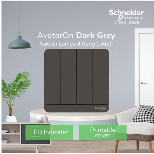 [EZM.4100234] Schneider Electric AvatarOn Saklar Lampu Dark Grey - 4 Gang 1 Arah