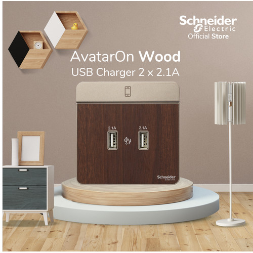 [EZM.4100283] Schneider Electric AvatarOn Wood USB Charger 2.1A - 2 Gang