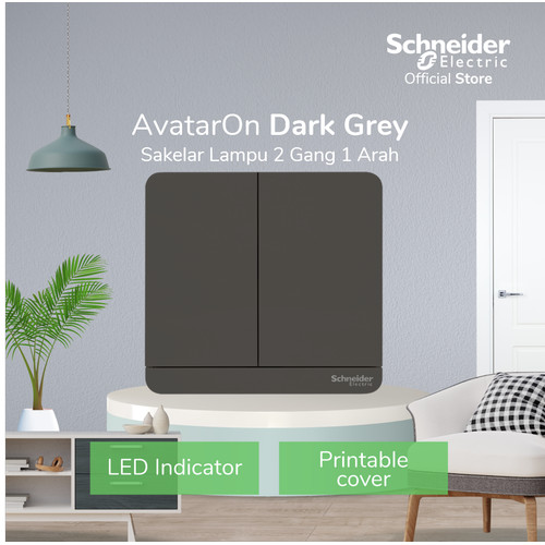 [EZM.4100291] Schneider Electric AvatarOn Saklar Lampu Dark Grey - 2 Gang 1 Arah