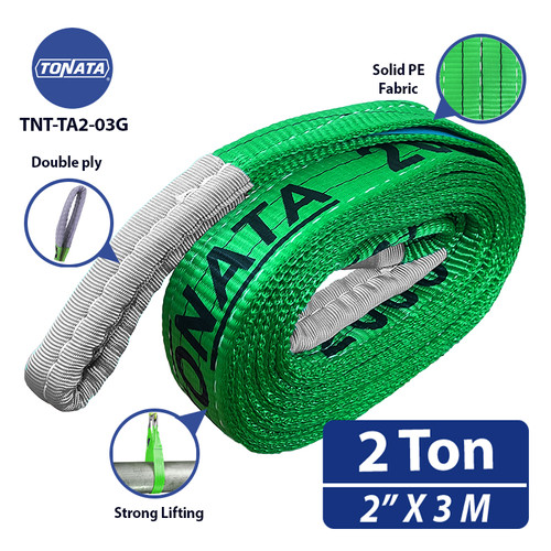[EZO.1100127] Webbing Sling Belt 2 Ton x 3 M Green Tonata / Tali Angkat Double Ply