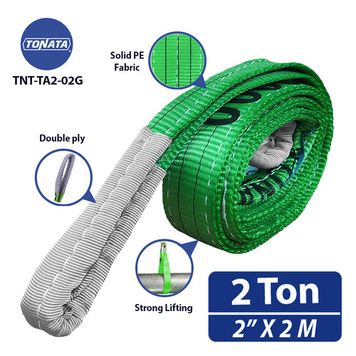 [EZO.1100128] Webbing Sling Belt 2 Ton x 2 M Green Tonata / Tali Angkat Double Ply