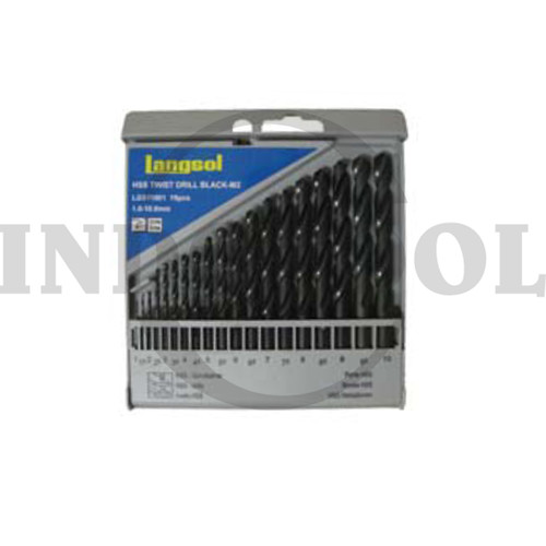 [EZM.5205808] MATA BOR BESI SET 19 PCS BLACK M2 1-10MM / HSS TWIST DRILL SET LANGSOL
