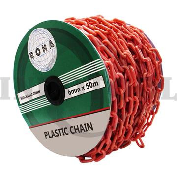 [EZM.5203354] RANTAI PLASTIK, CONE CHAIN RED 6mm x 50M / PLASTIC CHAIN RED ROHA
