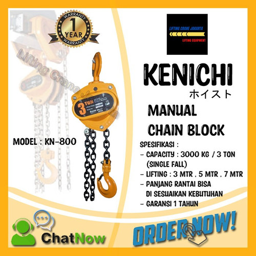 [EZO.1500015] KENICHI Chain Block Takel Manual 3 Ton 10 METER "JAPAN"