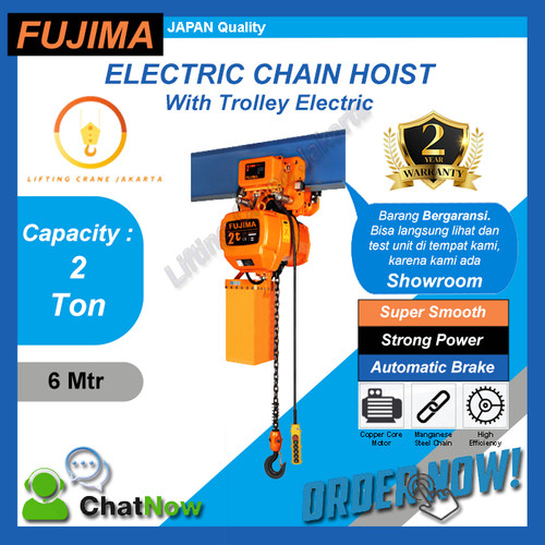 [EZO.1500030] Electric Chain Hoist 2 Ton x 6 meter with motor trolley FUJIMA Japan