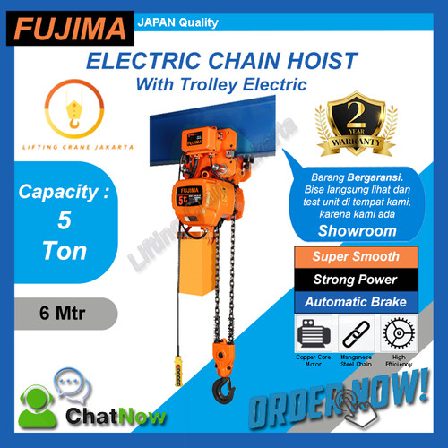 [EZO.1500031] Electric Chain Hoist 5 Ton x 6 meter with motor trolley FUJIMA Japan