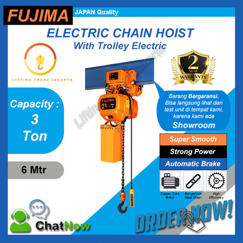 [EZO.1500032] Electric Chain Hoist 3 Ton x 6 meter with motor trolley FUJIMA Japan