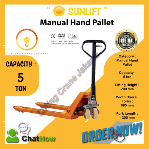 [EZO.1500048] Hand Pallet Manual SUN-Lift 5000 Kg / 5 Ton Lebar Garpu Standart