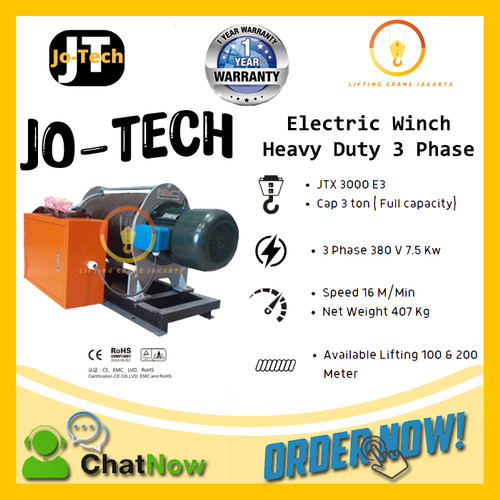 [EZO.1500053] Electric Winch JO-Tech Heavy Duty Cap 3 Ton x 100 Meter