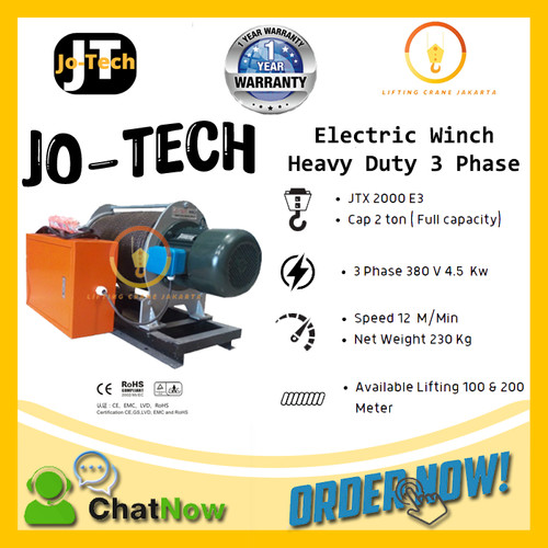 [EZO.1500054] Electric Winch JO-Tech Heavy Duty Cap 2 Ton x 100 Meter