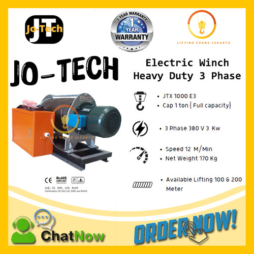 [EZO.1500055] Electric Winch JO-Tech Heavy Duty Cap 1 Ton x 100 Meter